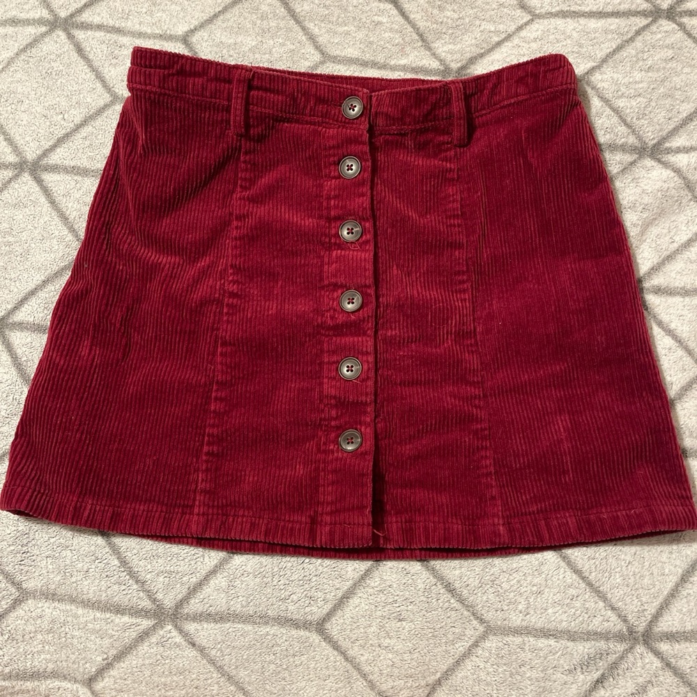 Corduroy Button-Front Skirt - Red